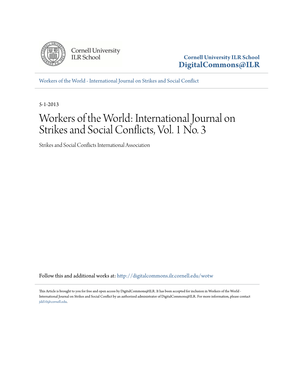 Workers of the World - International Journal on Strikes and Social Conflict