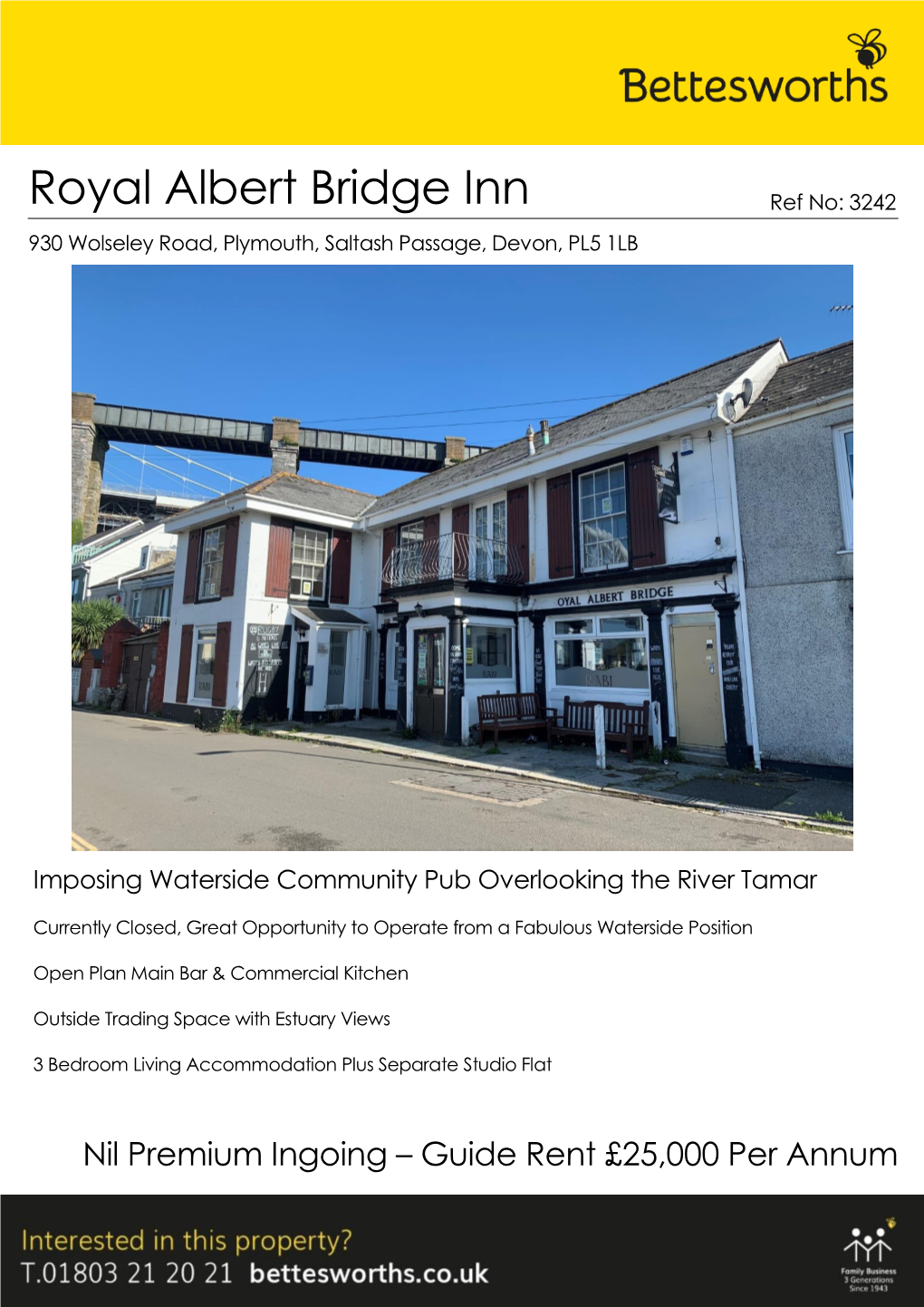 Royal Albert Bridge Inn Ref No: 3242