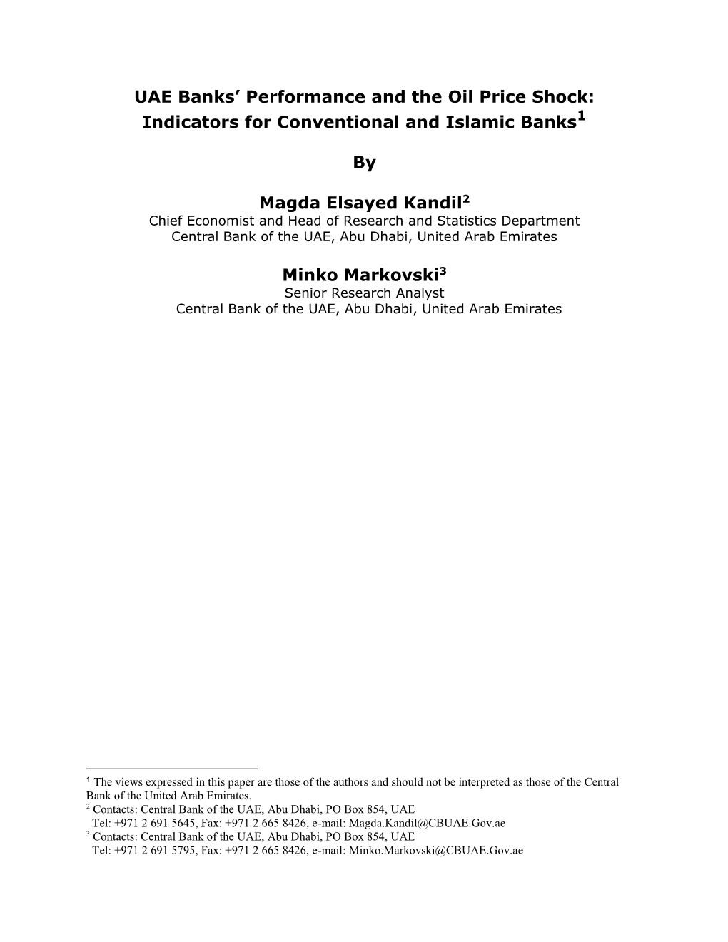 UAE Banks' Performance and the Oil Price Shock: Indicators For