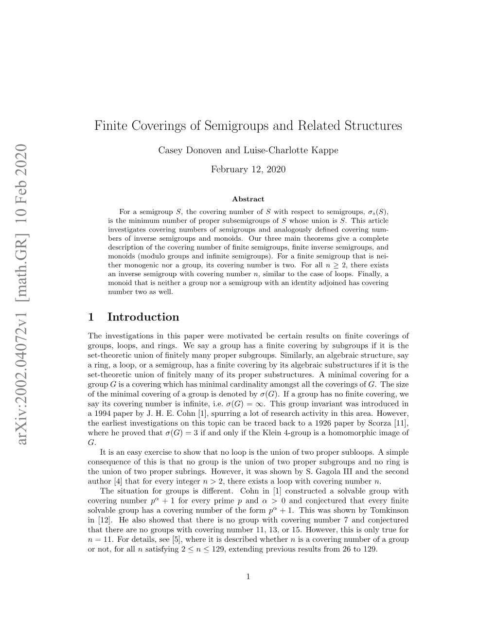 Finite Coverings of Semigroups and Related Structures