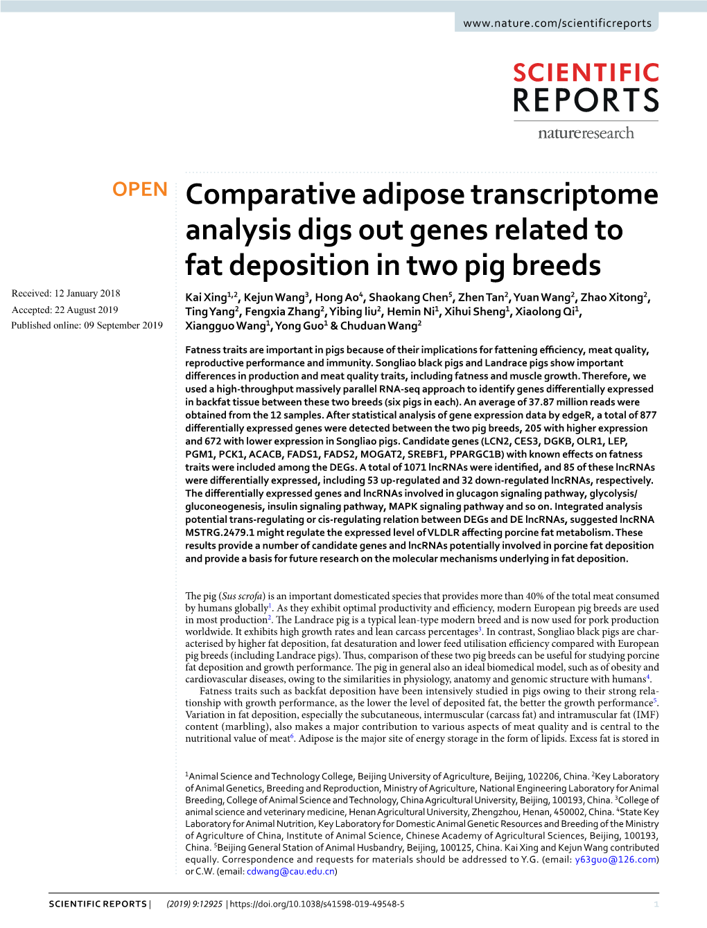 Comparative Adipose Transcriptome Analysis Digs out Genes Related To