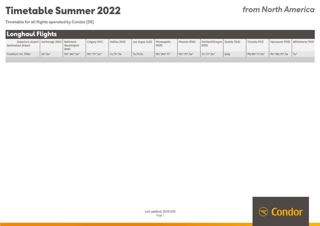 Timetable Summer 2022