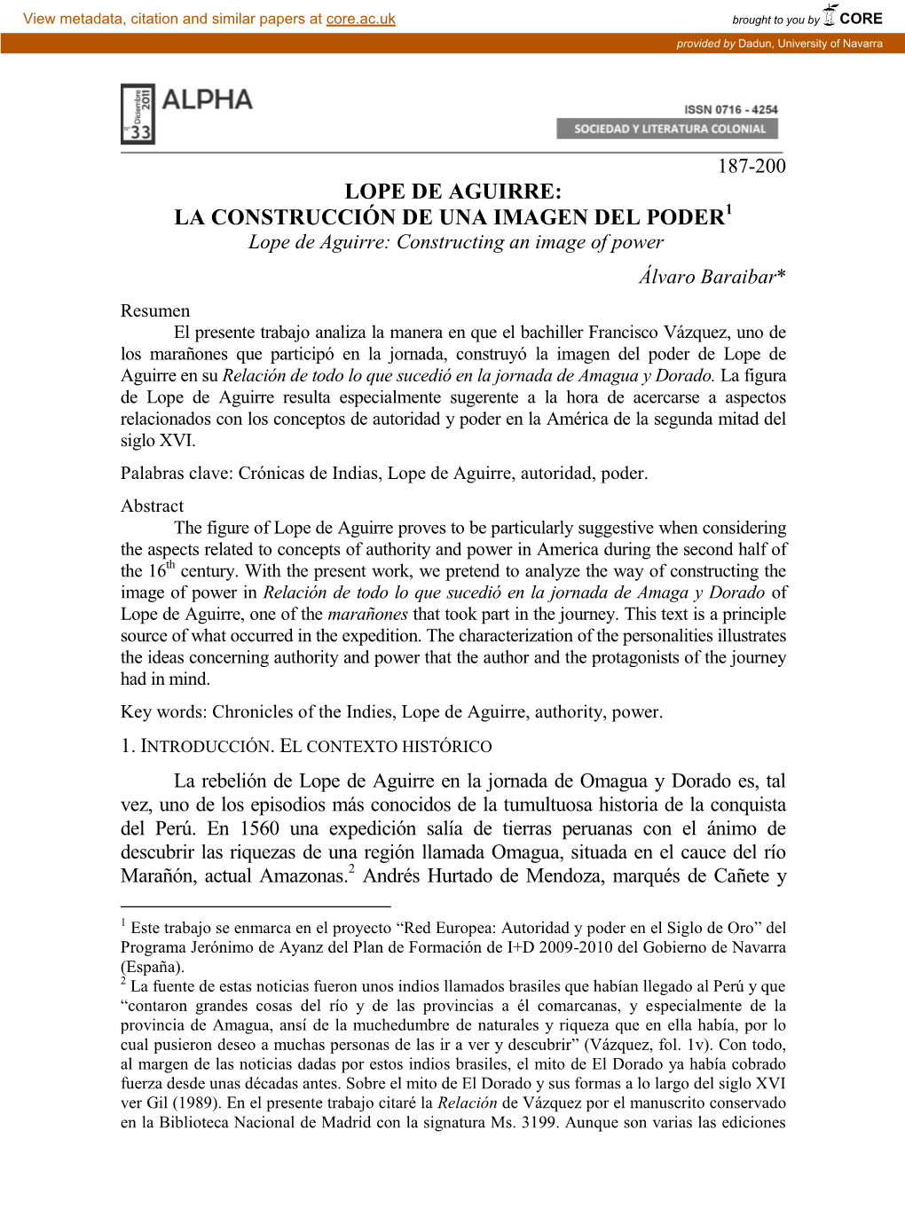 Lope De Aguirre: La Construcción De Una Imagen Del Poder1