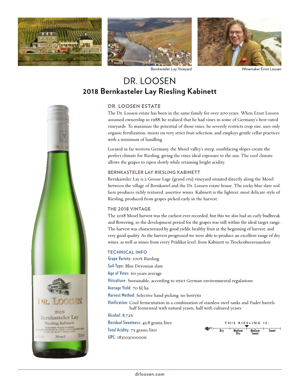 DR. LOOSEN 2018 Bernkasteler Lay Riesling Kabinett