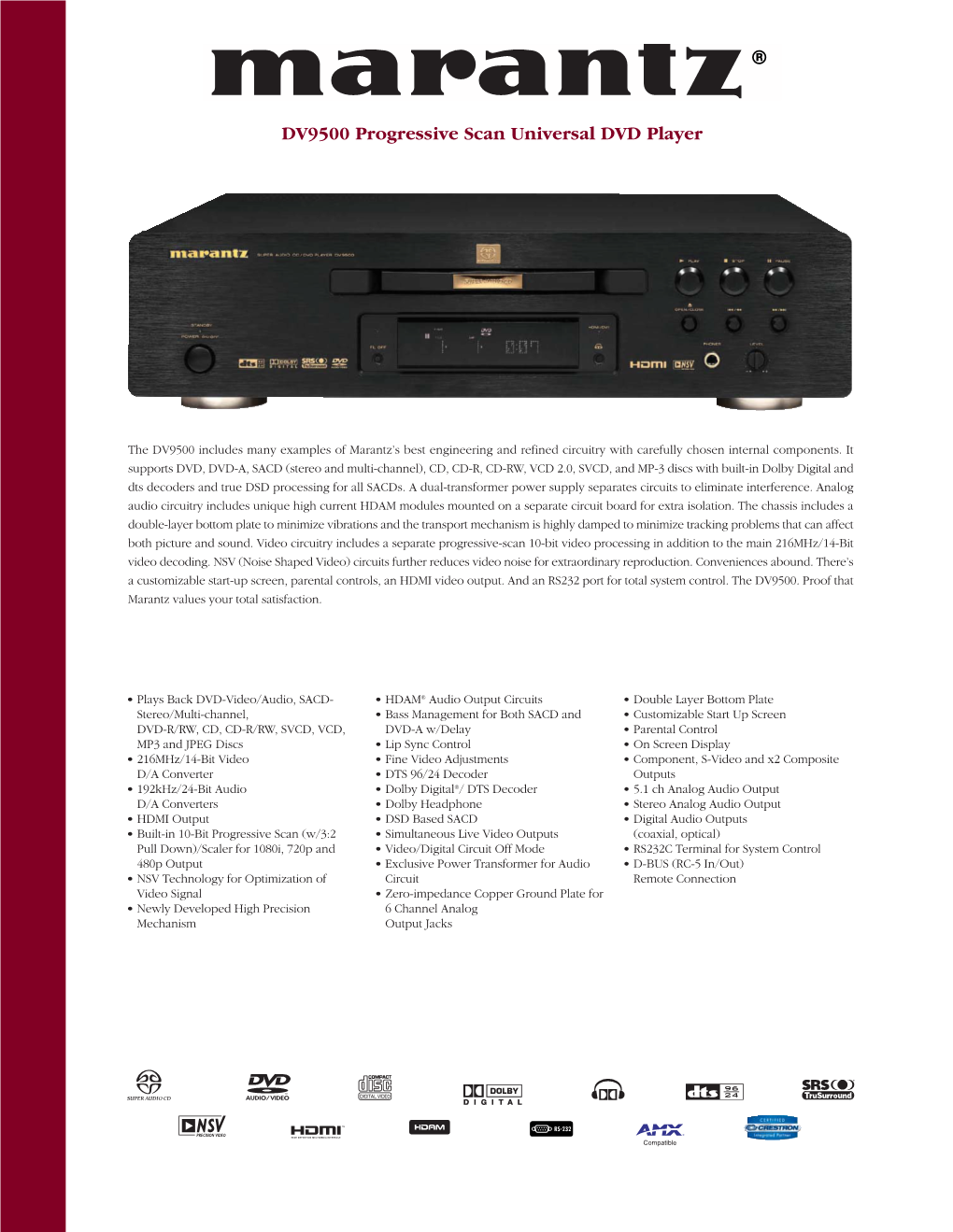 DV9500 Progressive Scan Universal DVD Player