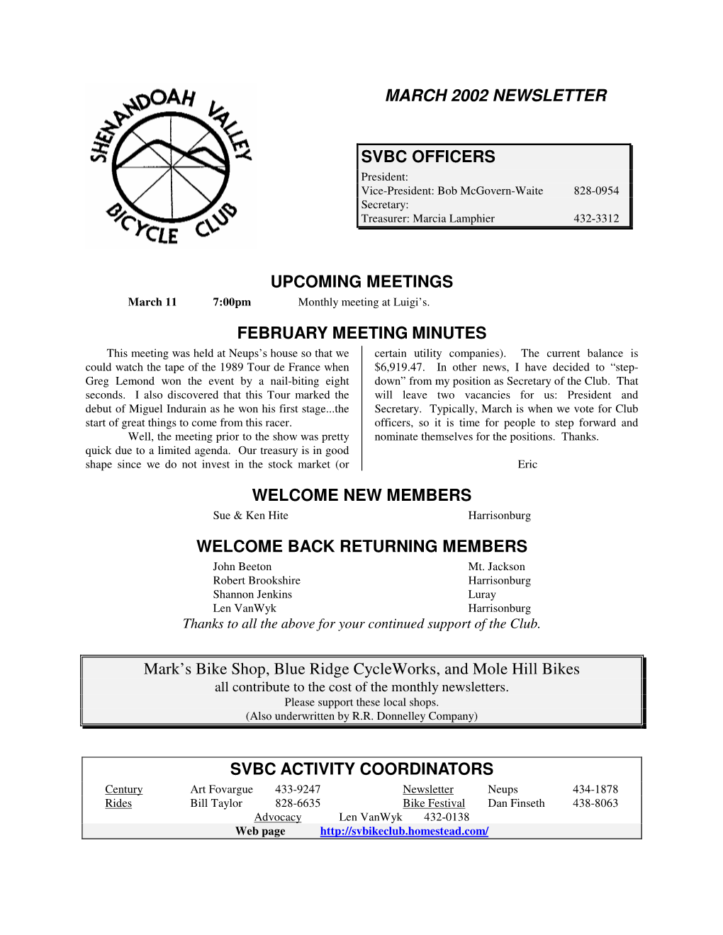 March 2002 Newsletter