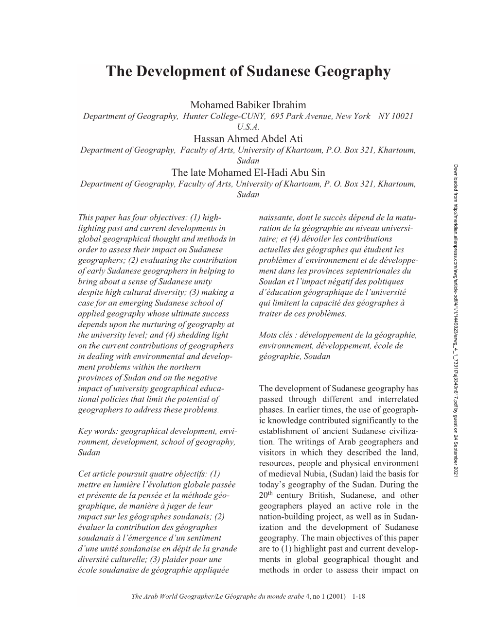 The Development of Sudanese Geography