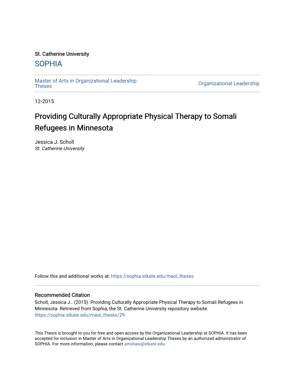 Providing Culturally Appropriate Physical Therapy to Somali Refugees in Minnesota