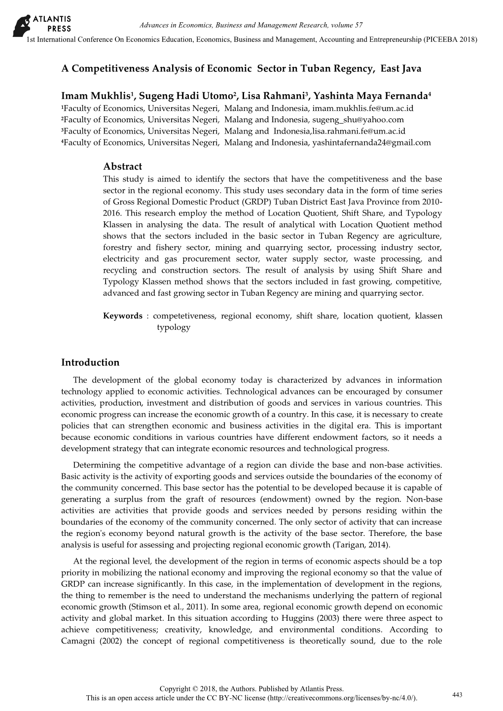 A Competitiveness Analysis of Economic Sector in Tuban Regency, East Java