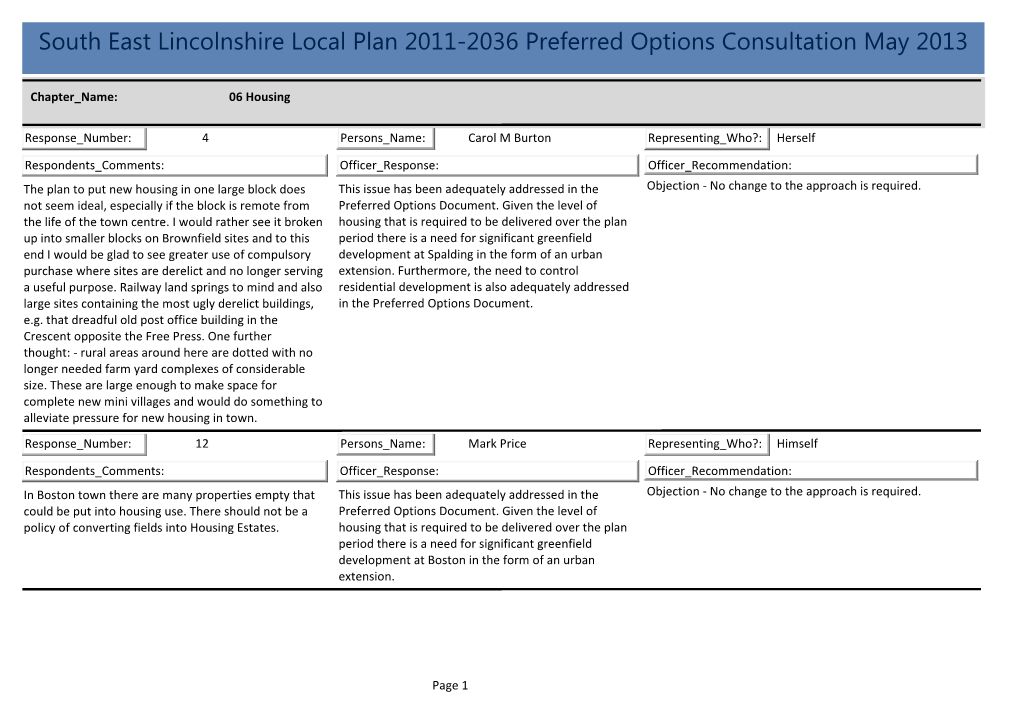 South East Lincolnshire Local Plan 2011-2036 Preferred Options Consultation May 2013