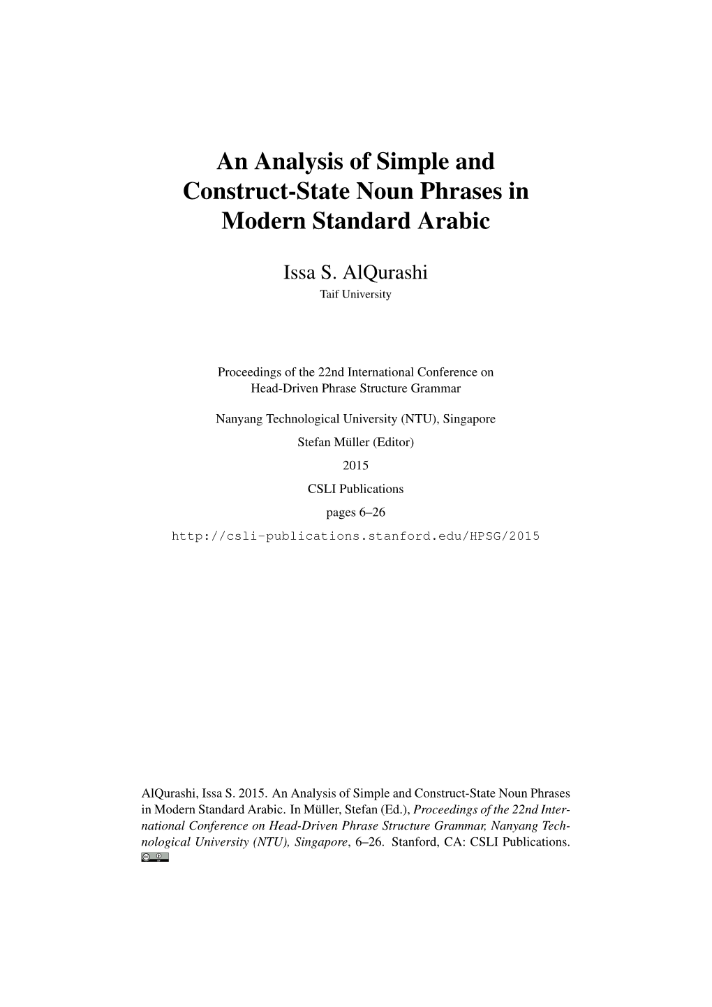 An Analysis of Simple and Construct-State Noun Phrases in Modern Standard Arabic