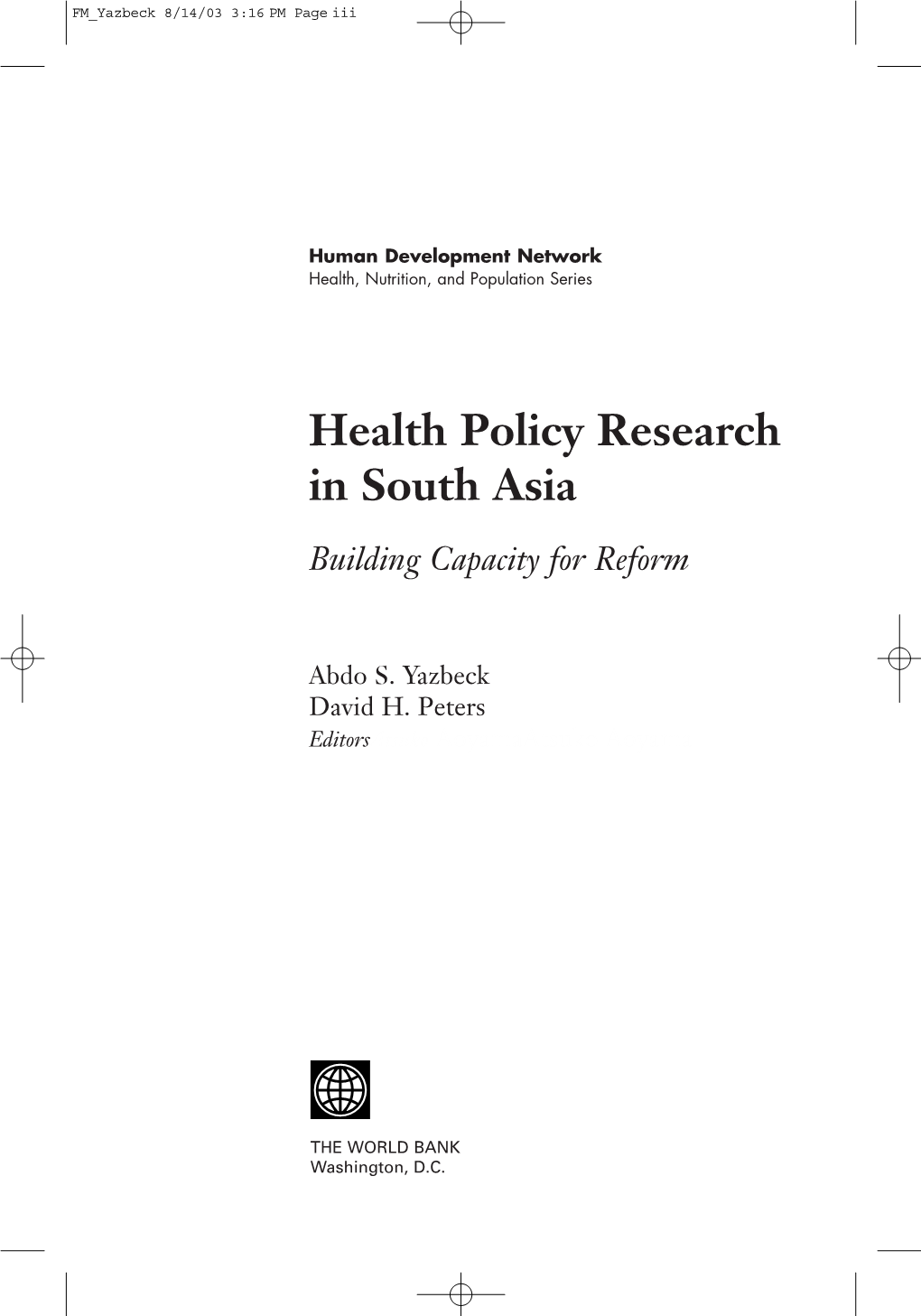 Health Policy Research in South Asia