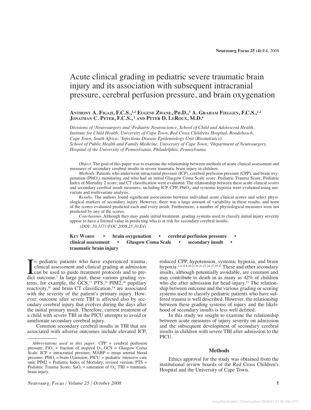 Acute Clinical Grading in Pediatric Severe Traumatic Brain Injury and Its