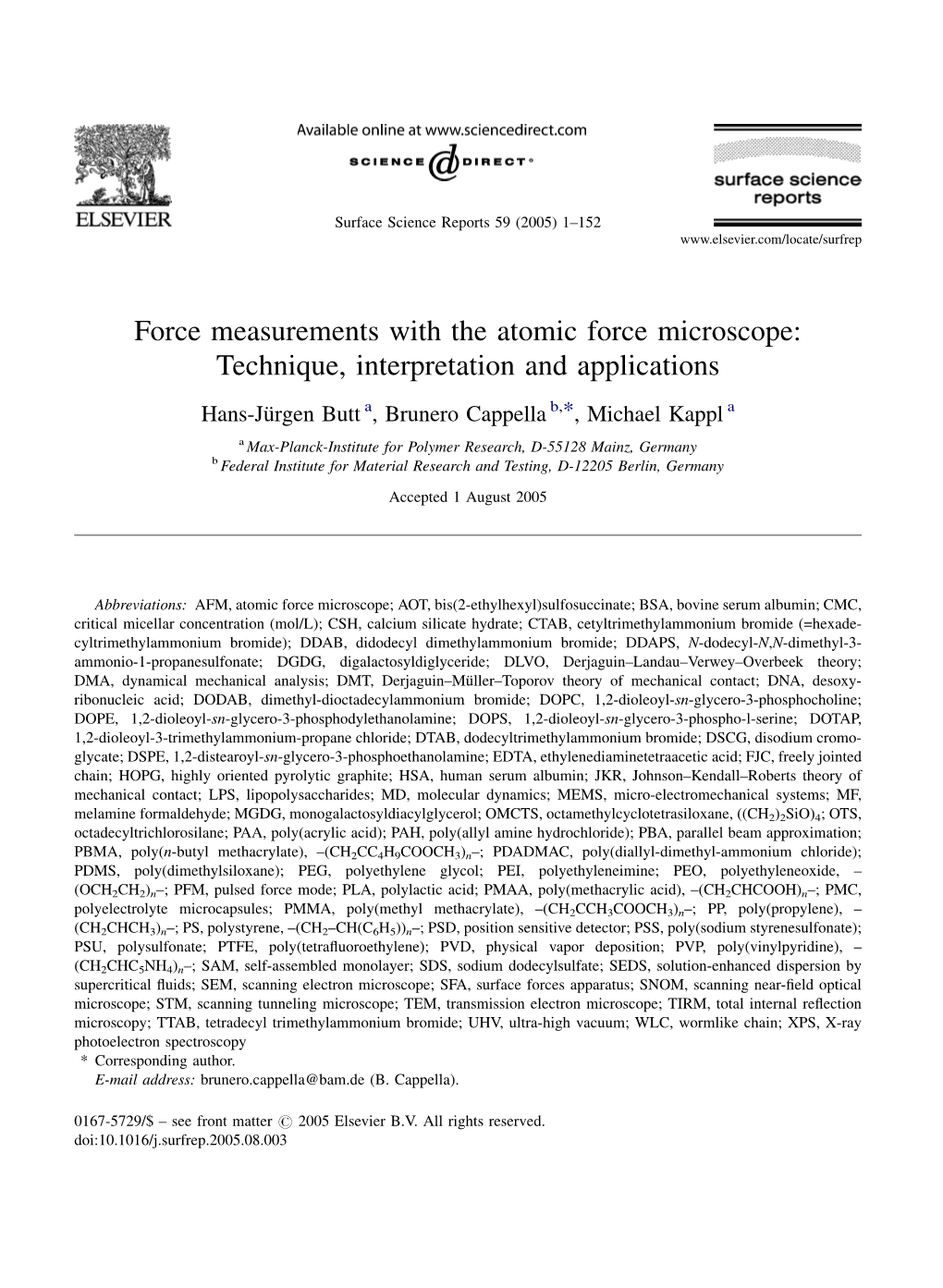 Force Measurements with the Atomic Force Microscope