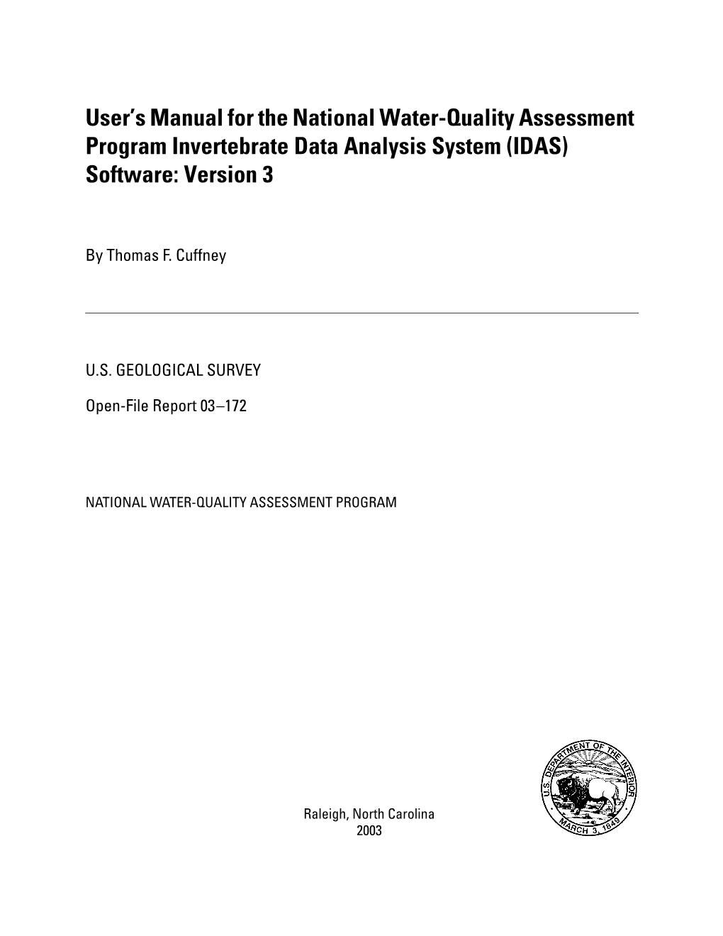 User's Manual for the National Water-Quality Assessment Program