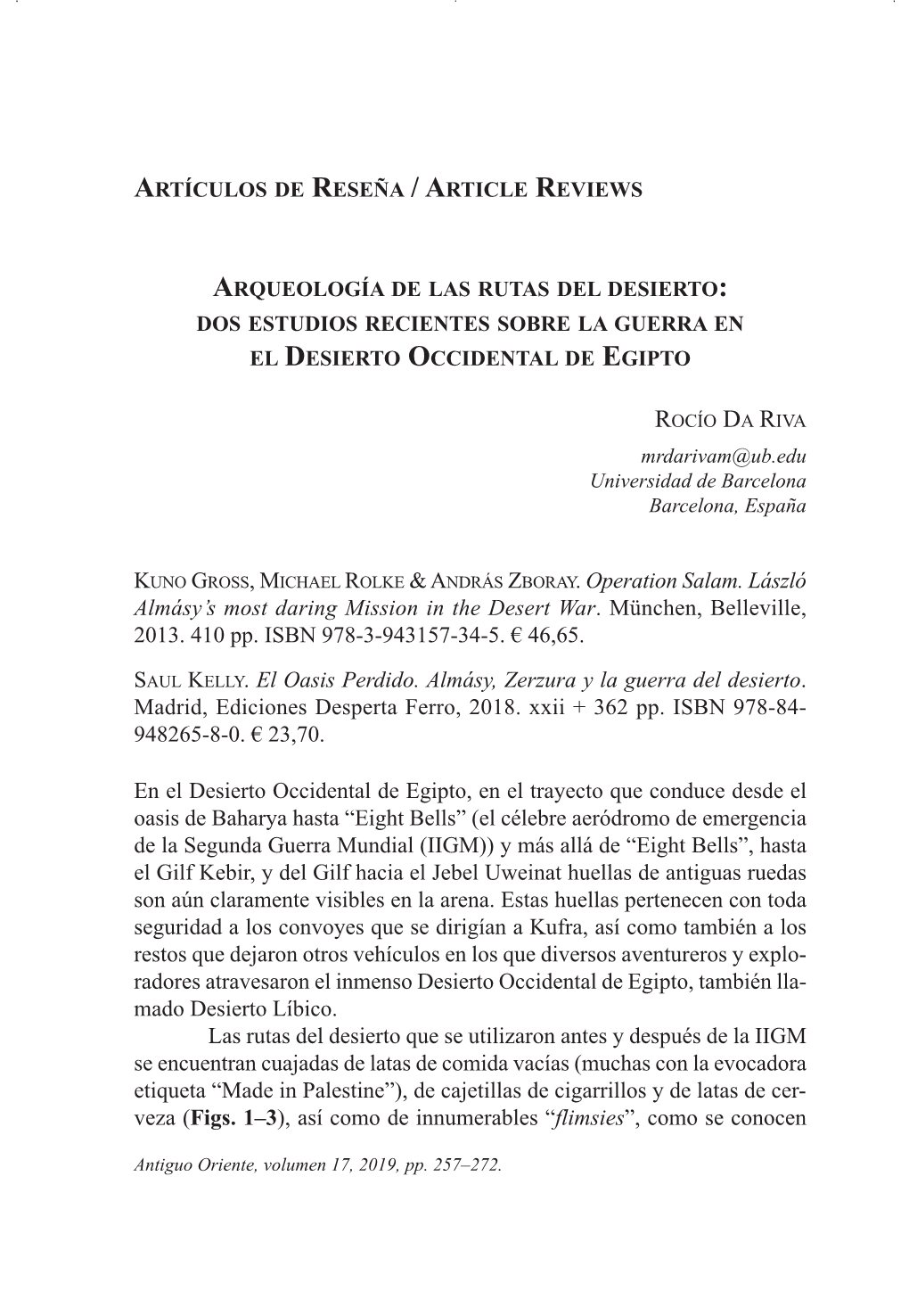 Arqueología De Las Rutas Del Desierto: Dos Estudios Recientes Sobre La Guerra En El Desierto Occidental De Egipto