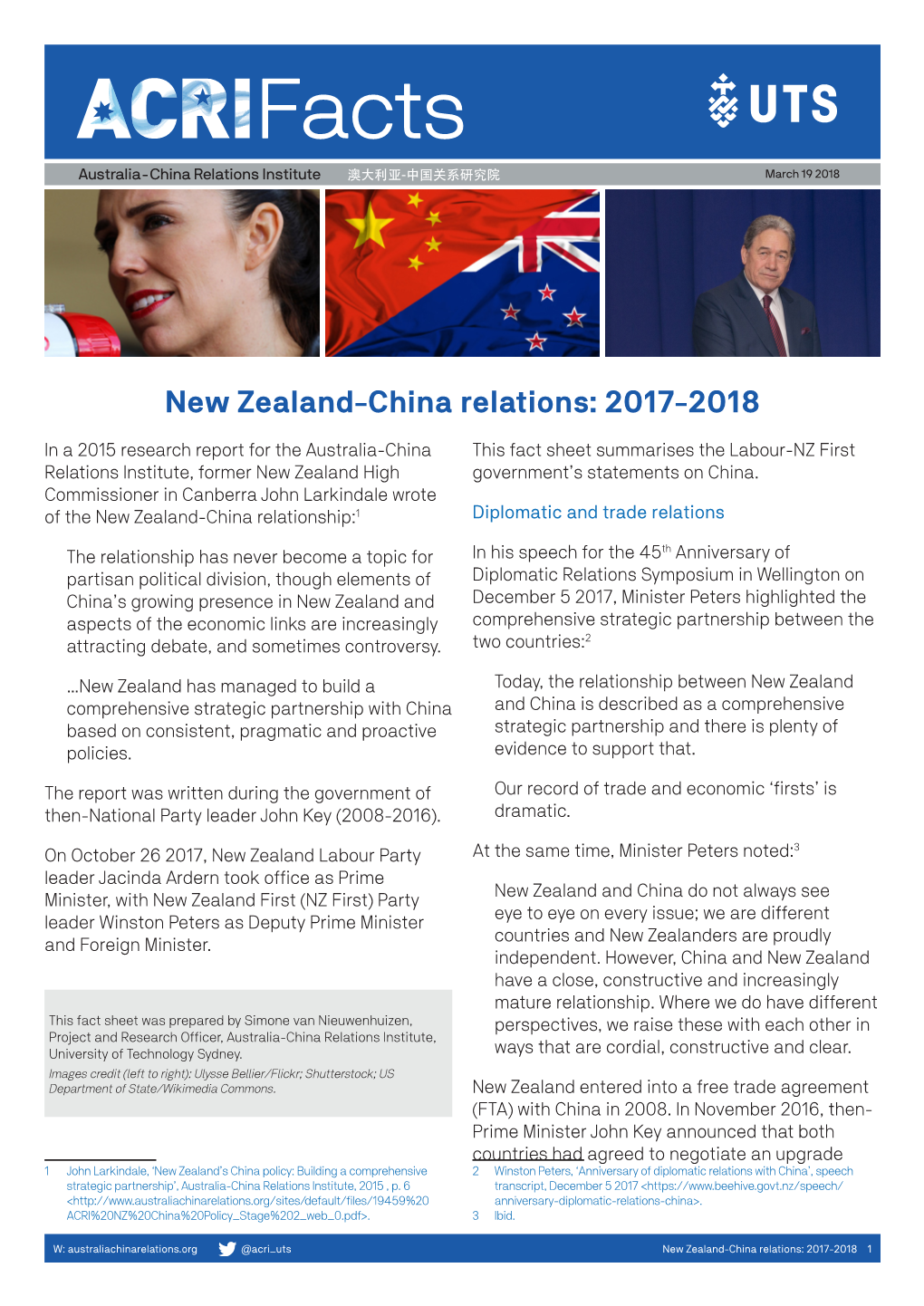 New Zealand-China Relations: 2017-2018