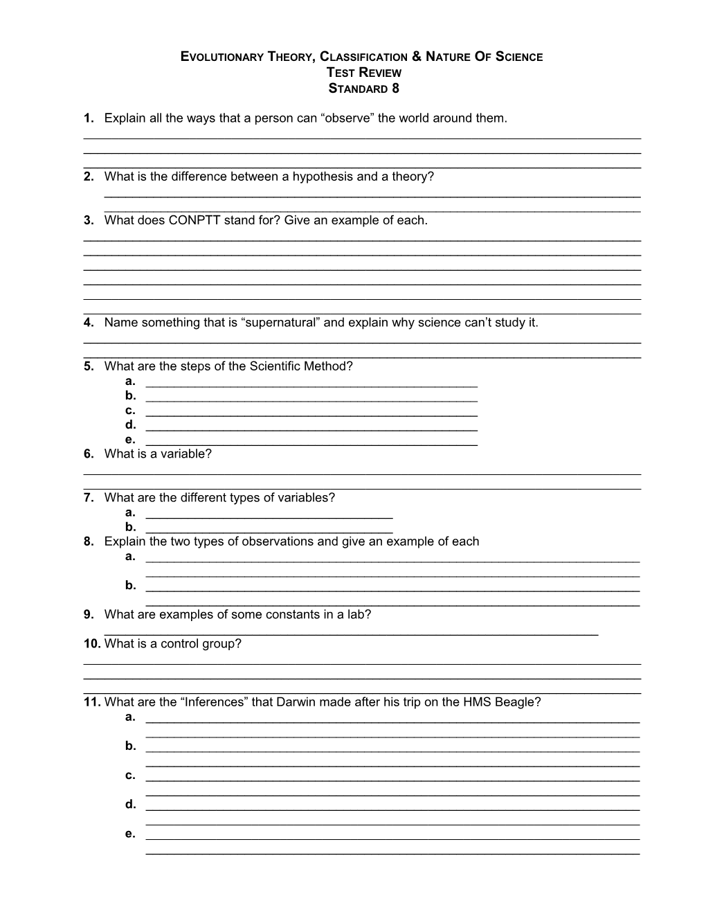 Study Guide: Spontaneous Generation, Chemistry and the Scientific Method