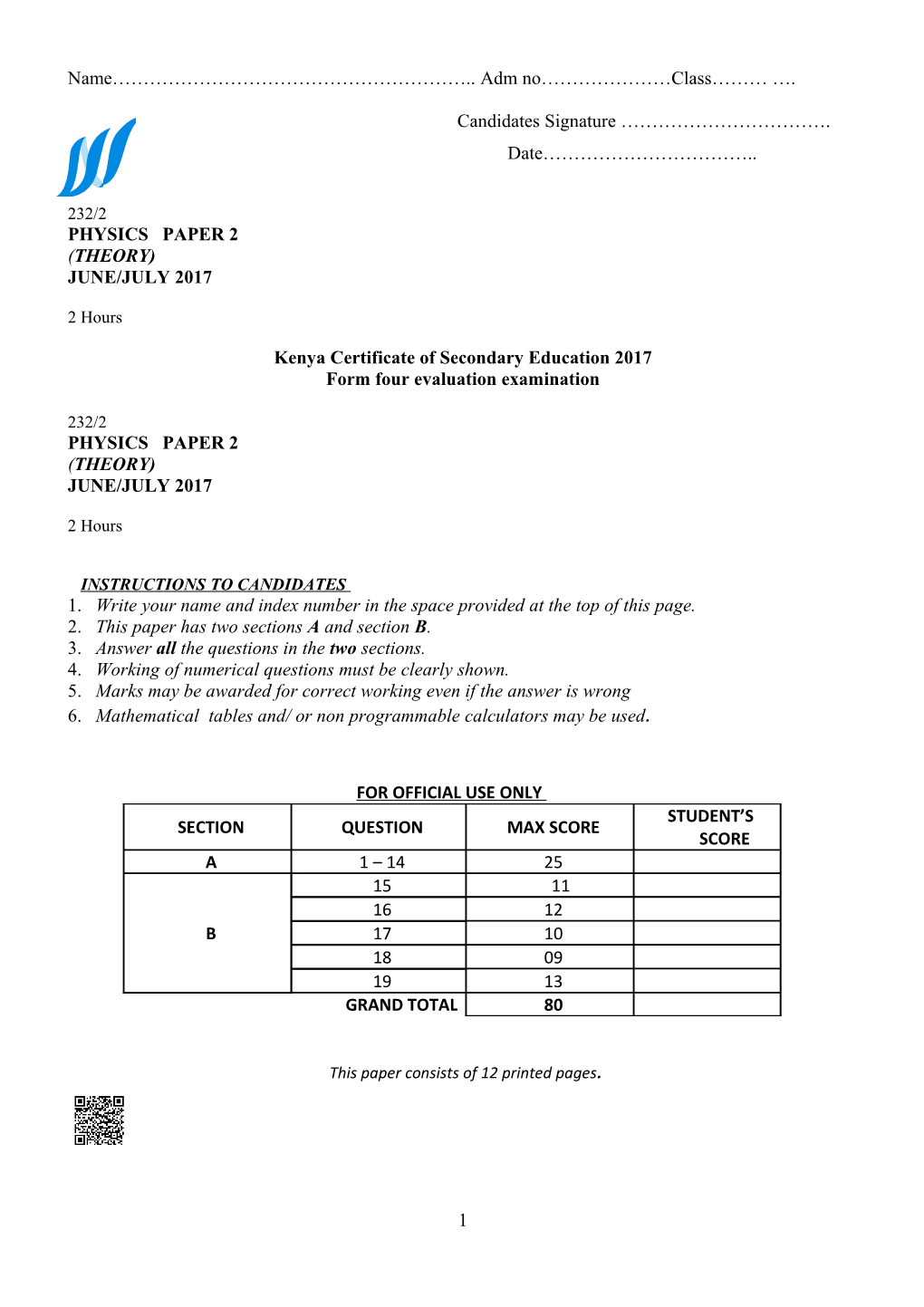 Kenya Certificate of Secondary Education 2017