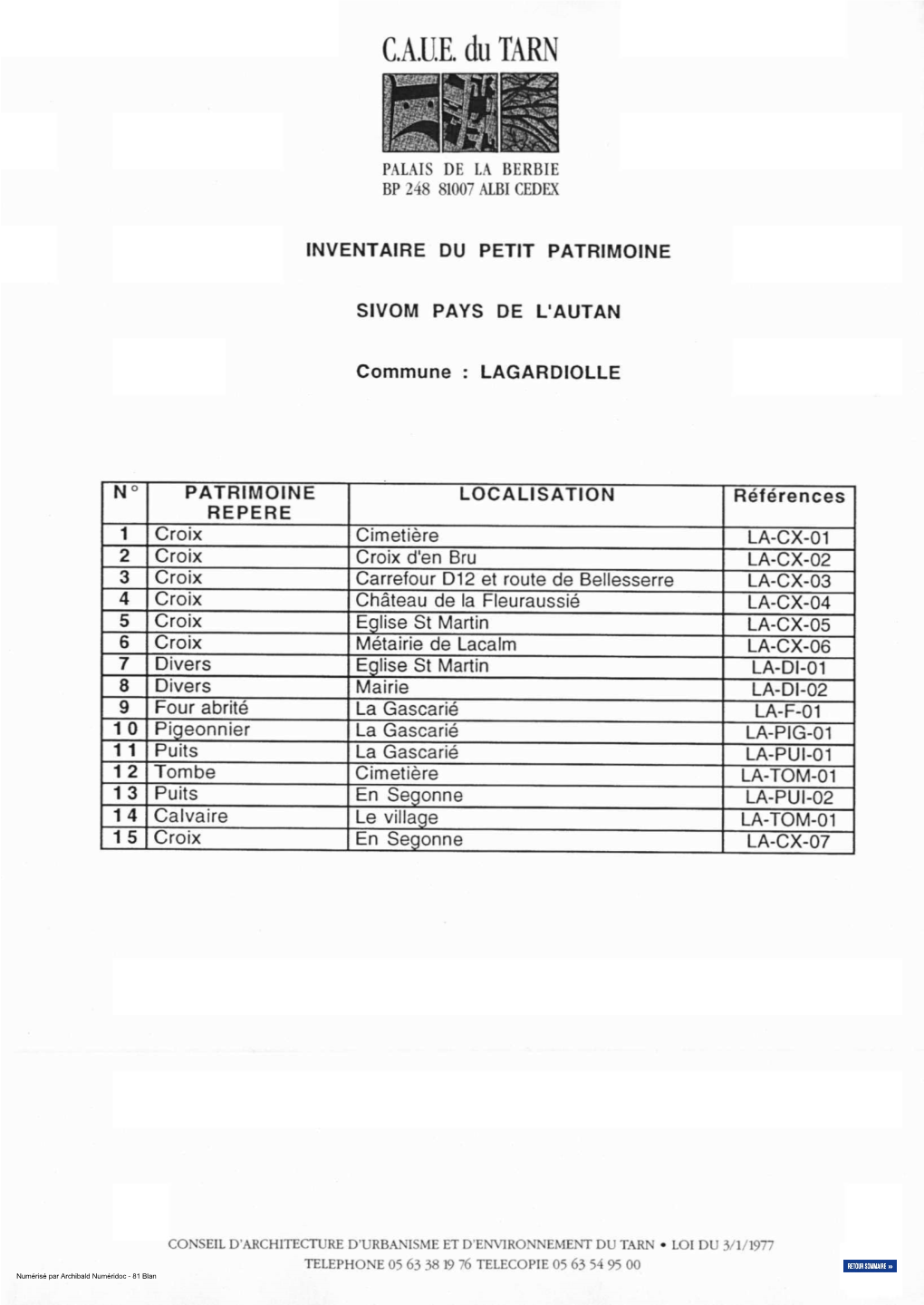 Télécharger L'inventaire Du Patrimoine De Lagardiolle
