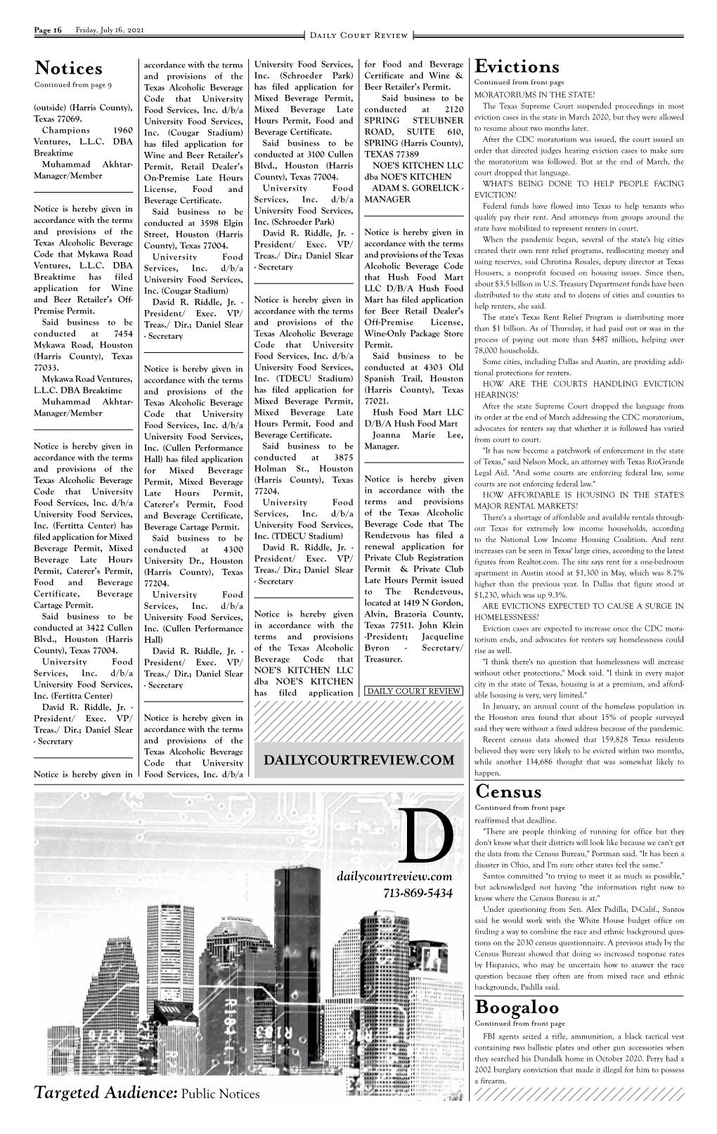 Evictions Continued from Front Page Continued from Page 9 Texas Alcoholic Beverage Has Filed Application for Beer Retailer’S Permit