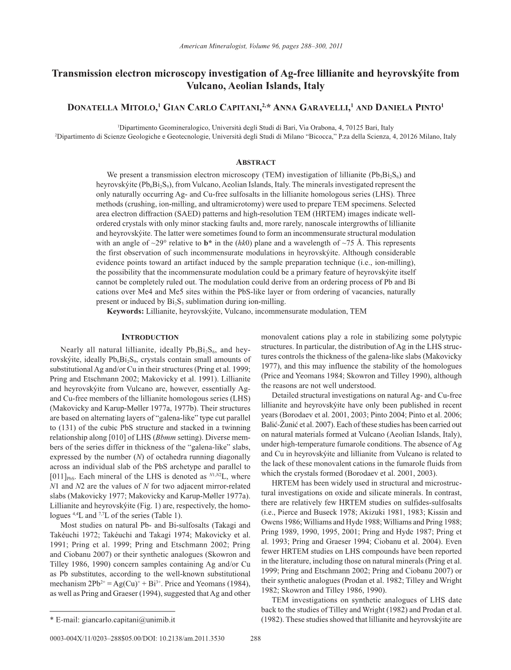 Transmission Electron Microscopy Investigation of Ag-Free Lillianite and Heyrovskýite from Vulcano, Aeolian Islands, Italy