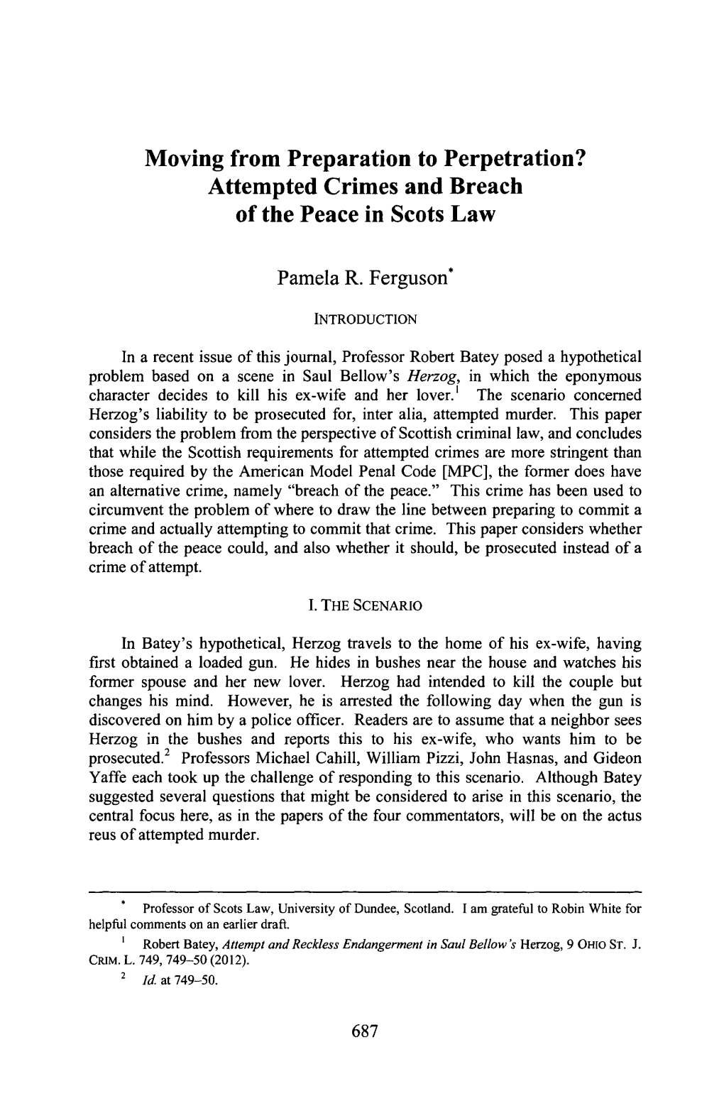 Moving from Preparation to Perpetration? Attempted Crimes and Breach of the Peace in Scots Law