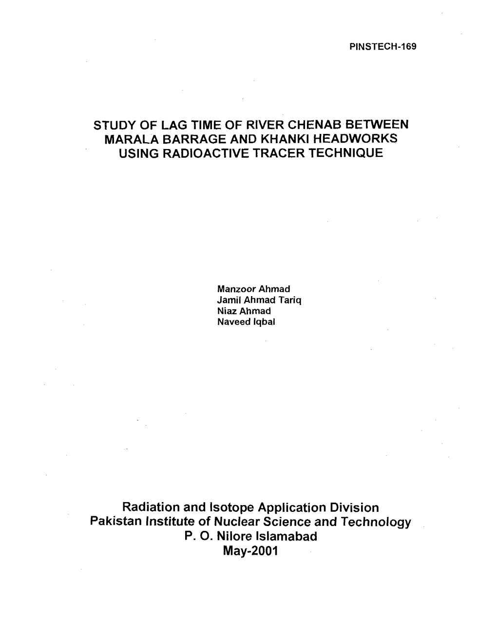 Study of Lag Time of River Chenab Between Marala Barrage and Khanki Headworks Using Radioactive Tracer Technique