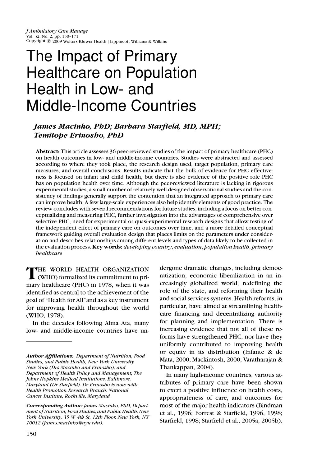 The Impact of Primary Healthcare on Population Health in Low- and Middle-Income Countries