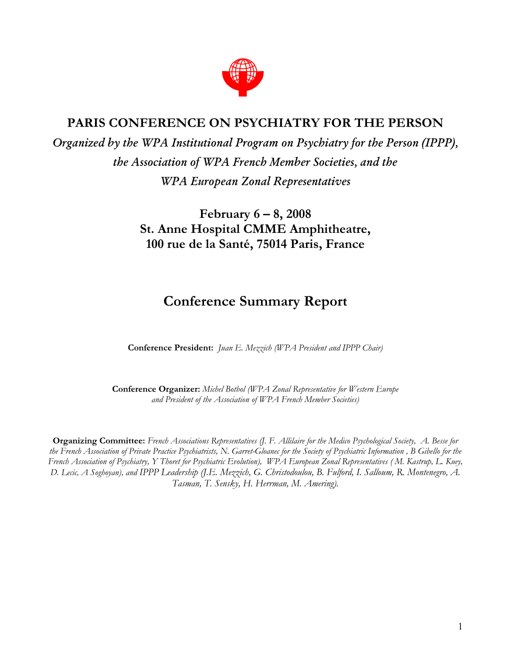 Paris Conference on Psychiatry for the Person