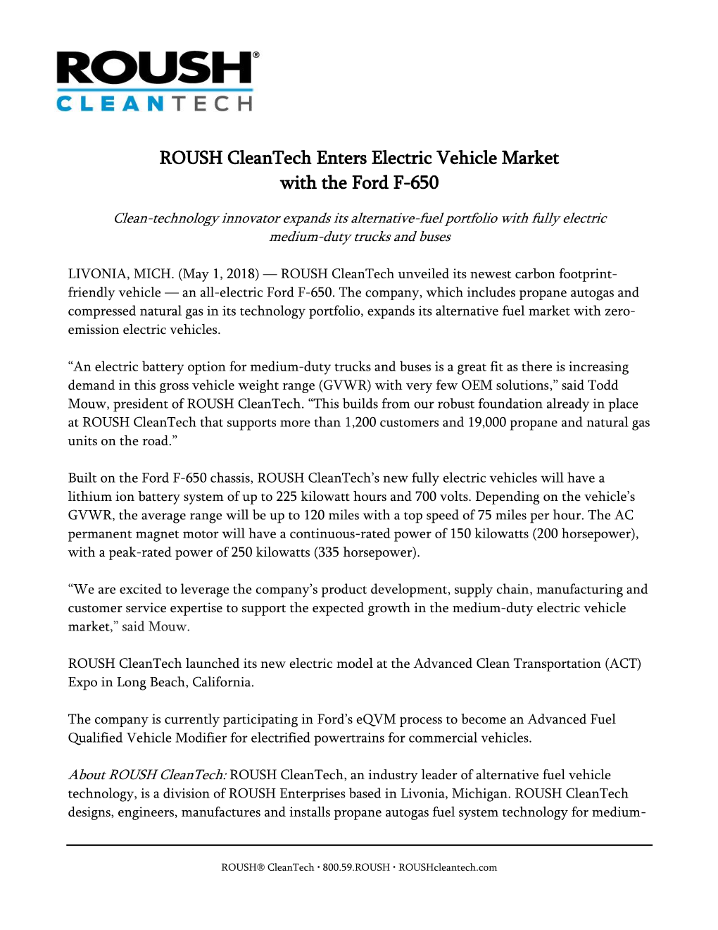 ROUSH Cleantech Enters Electric Vehicle Market with the Ford F-650