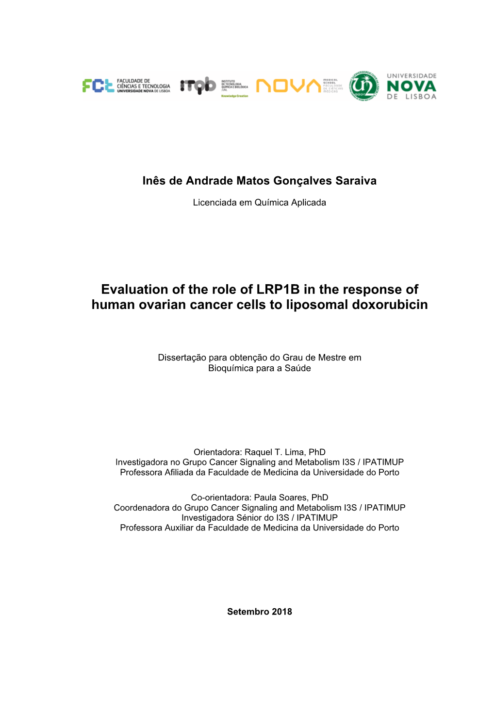 Evaluation of the Role of LRP1B in the Response of Human Ovarian Cancer Cells to Liposomal Doxorubicin