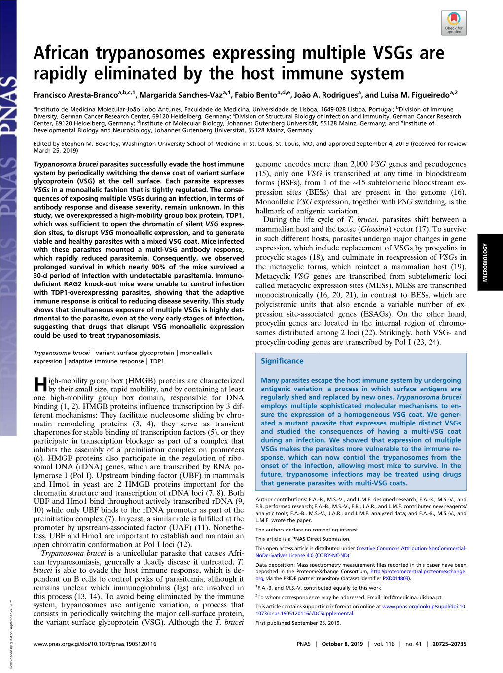 African Trypanosomes Expressing Multiple Vsgs Are Rapidly Eliminated by the Host Immune System