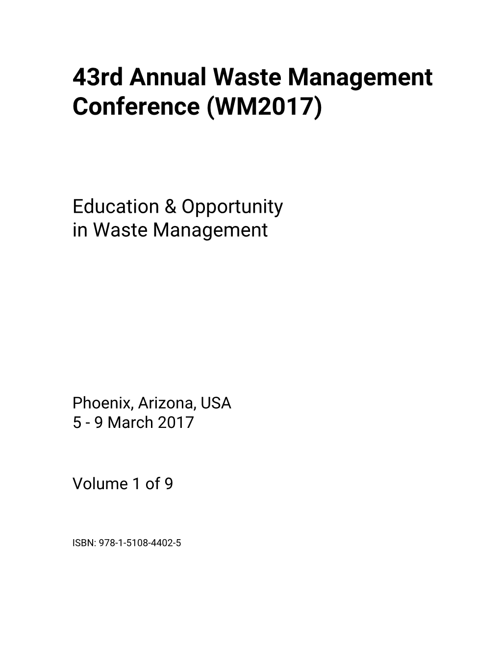 43Rd Annual Waste Management Conference (WM2017)