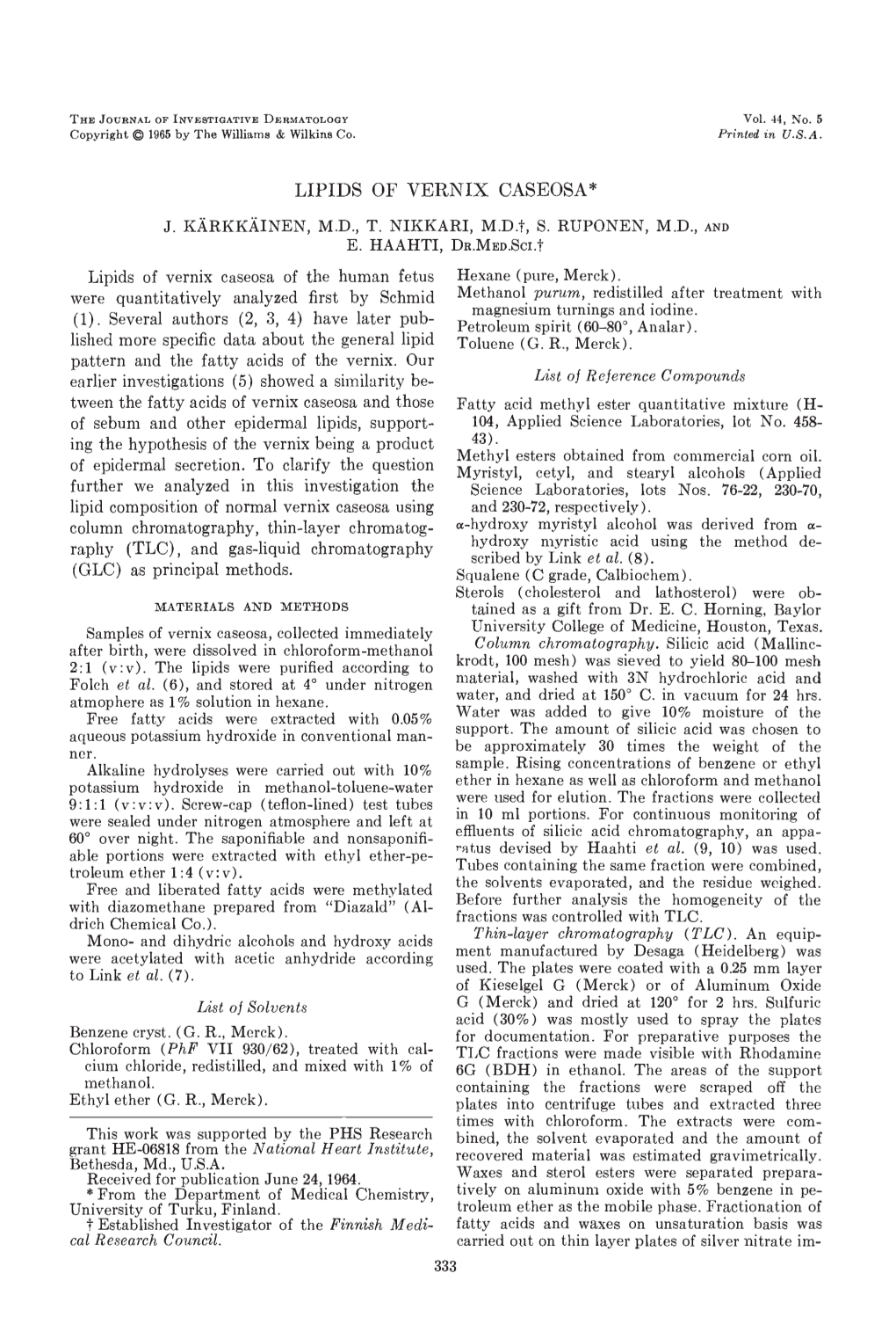 Lipids of Vernix Caseosa* J