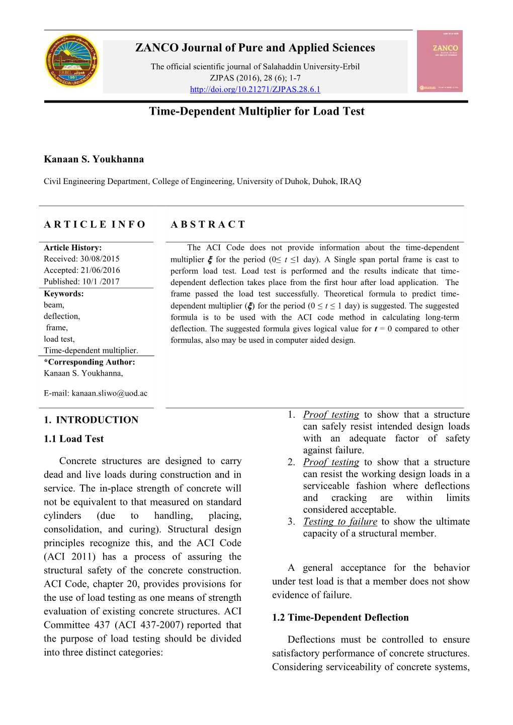 ZANCO Journal of Pure and Applied Sciences Time-Dependent Multiplier for Load Test