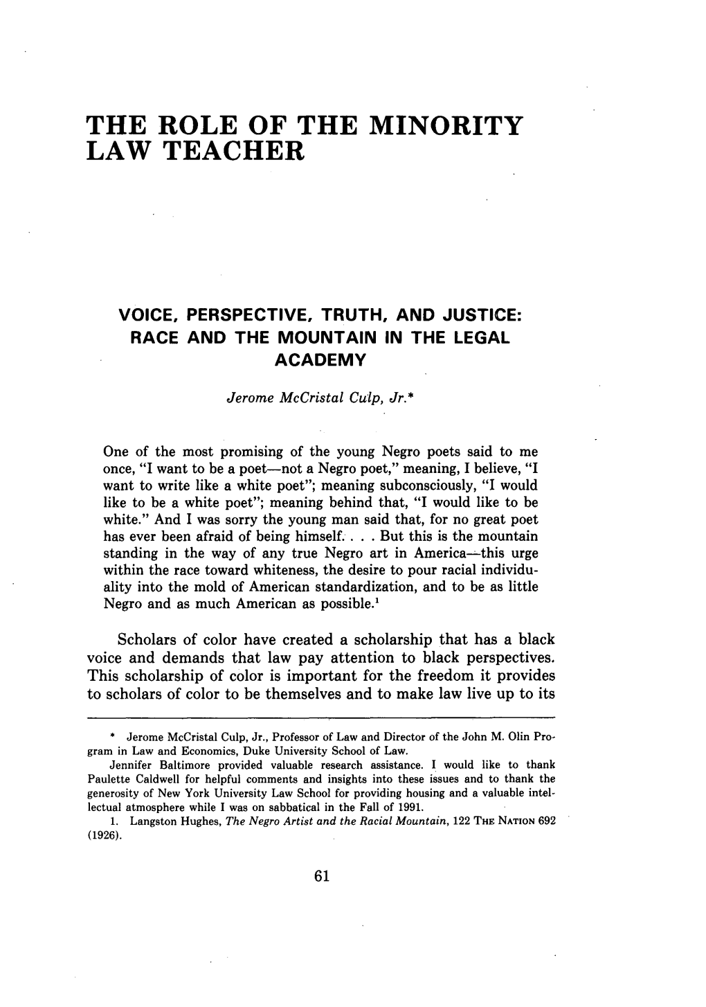 Voice, Perspective, Truth, and Justice: Race and the Mountain in the Legal Academy