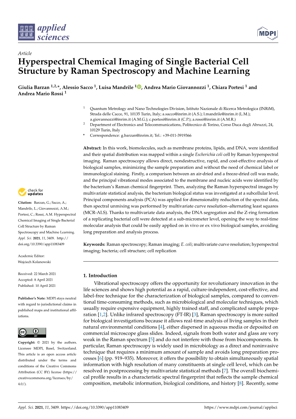 Hyperspectral Chemical Imaging of Single Bacterial Cell Structure by Raman Spectroscopy and Machine Learning