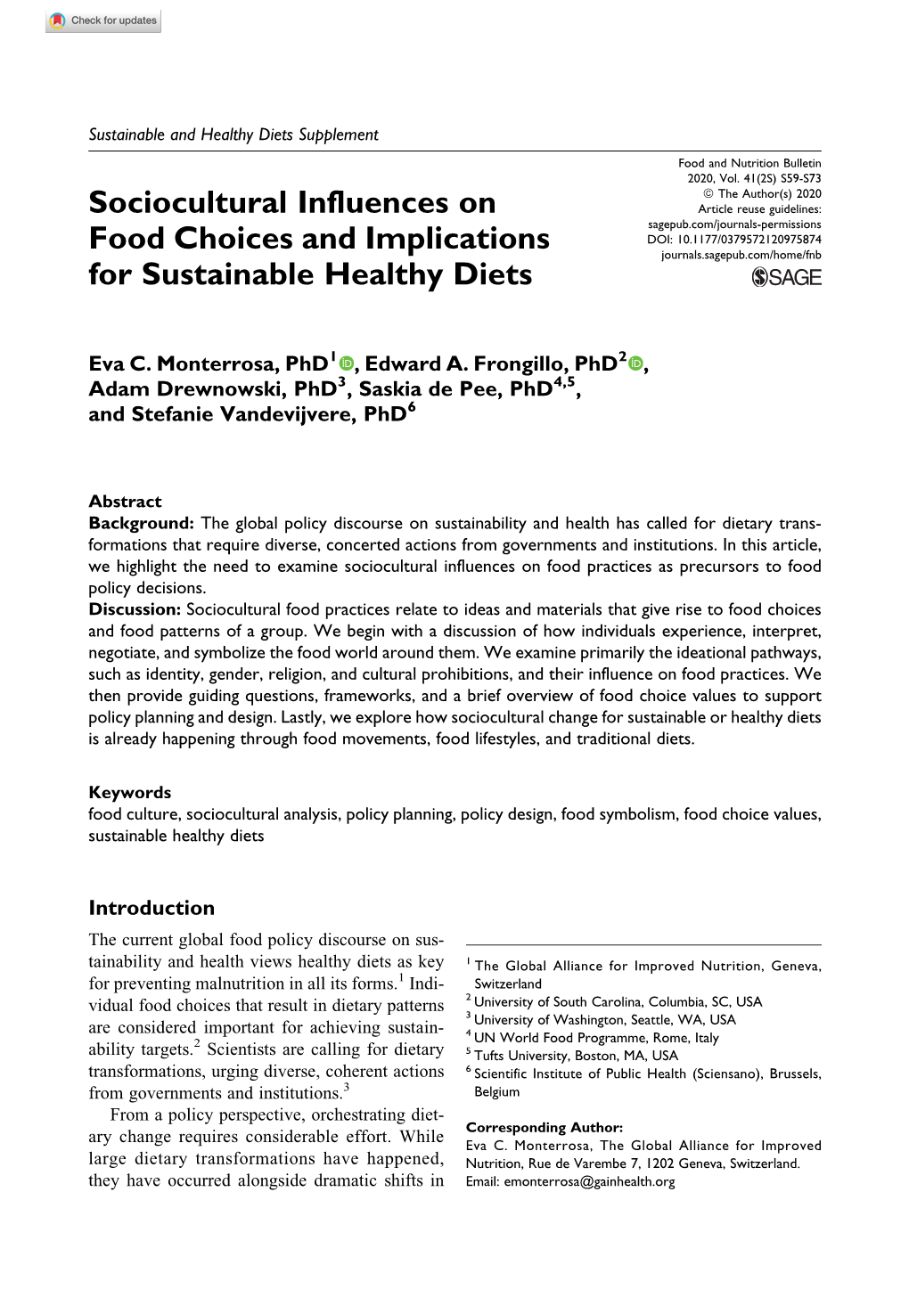 Sociocultural Influences on Food Choices and Implications For