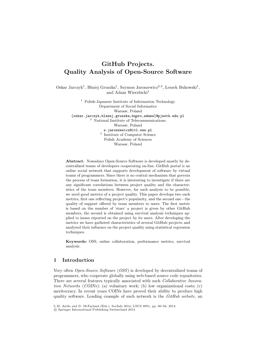 Github Projects. Quality Analysis of Open-Source Software