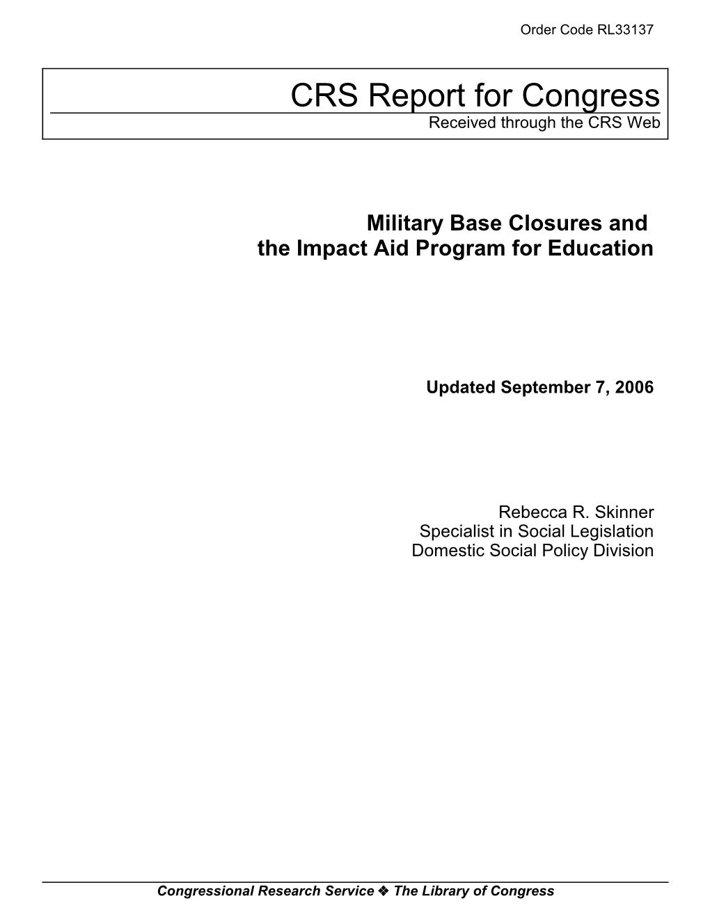 Military Base Closures and the Impact Aid Program for Education