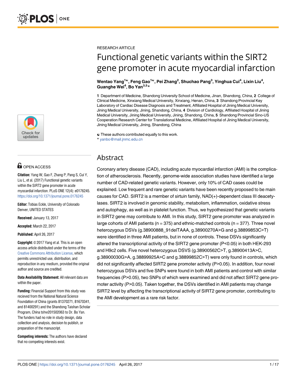 Functional Genetic Variants Within the SIRT2 Gene Promoter in Acute Myocardial Infarction