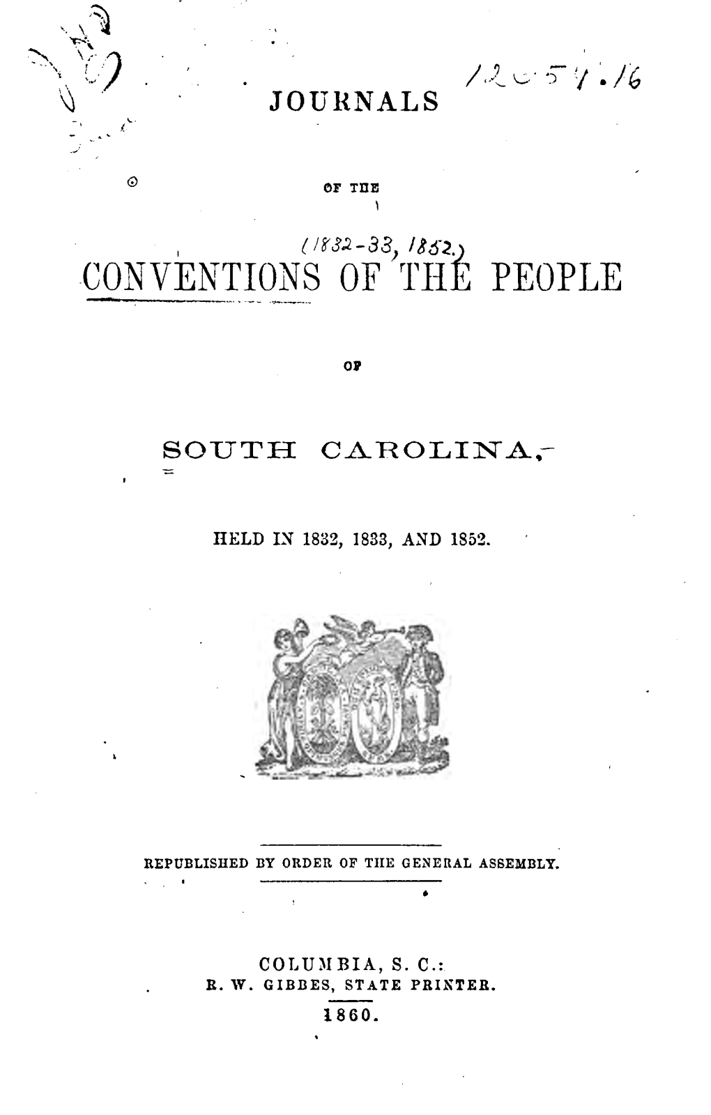 Journal of the Conventions of the People of South Carolina, Held In