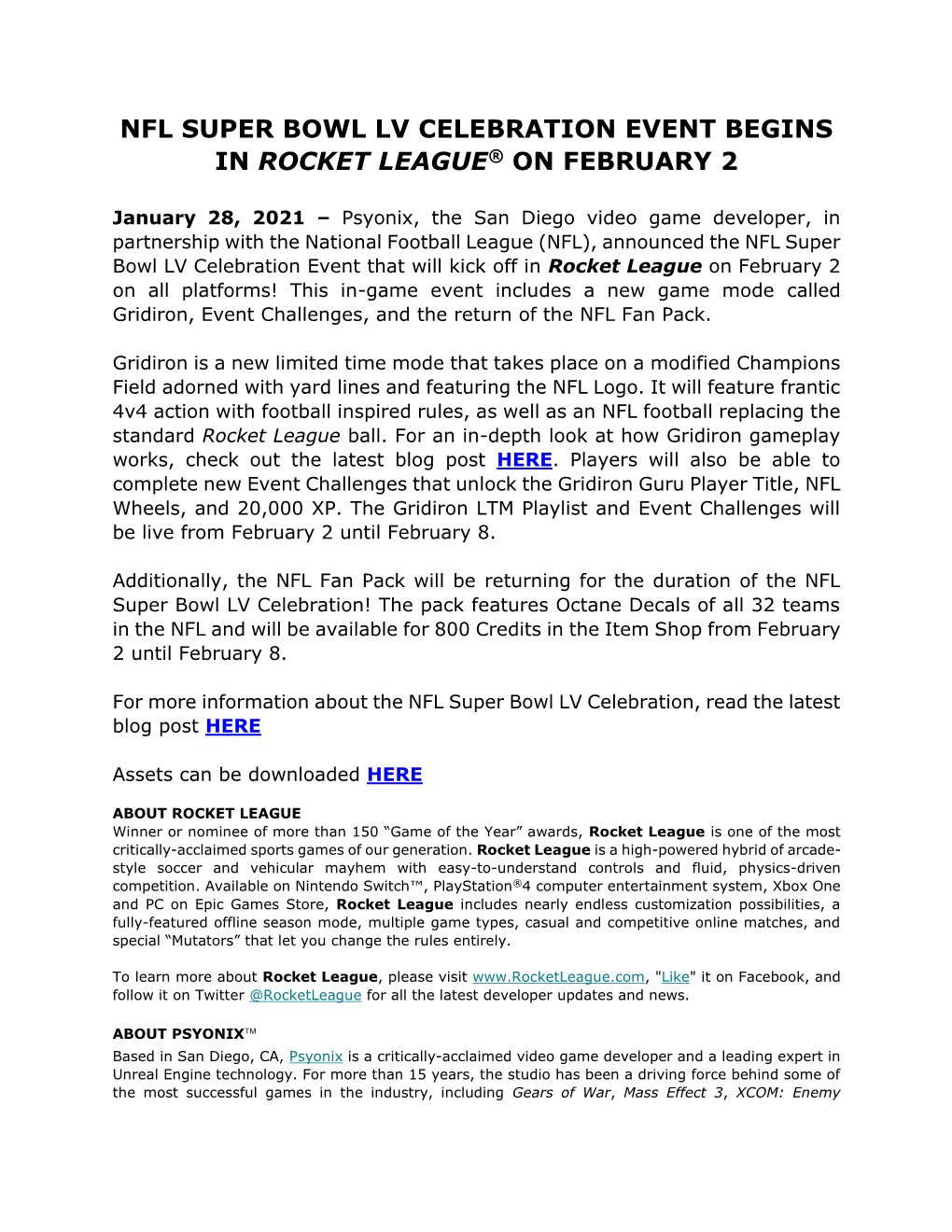 Nfl Super Bowl Lv Celebration Event Begins in Rocket League® on February 2