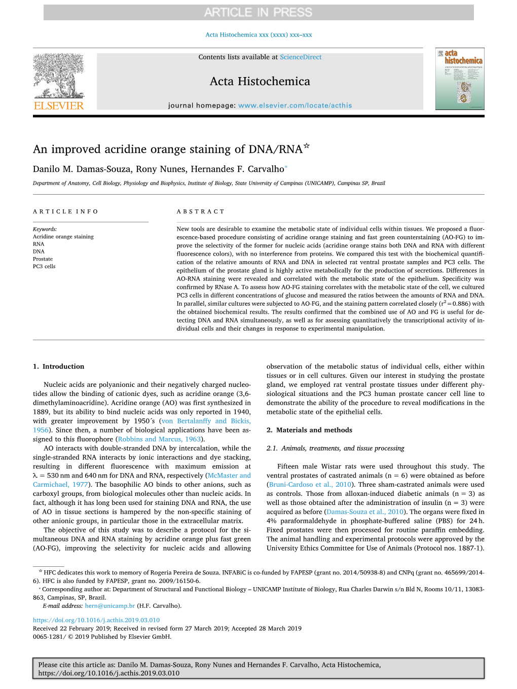 An Improved Acridine Orange Staining of DNA/RNA ⁎ Danilo M