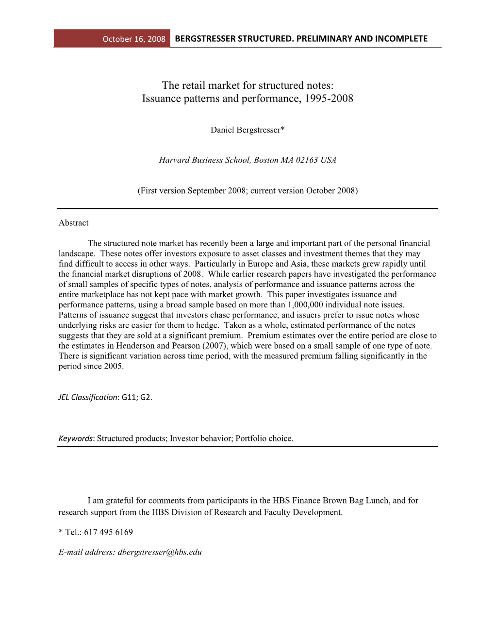 The Retail Market for Structured Notes: Issuance Patterns and Performance, 1995-2008