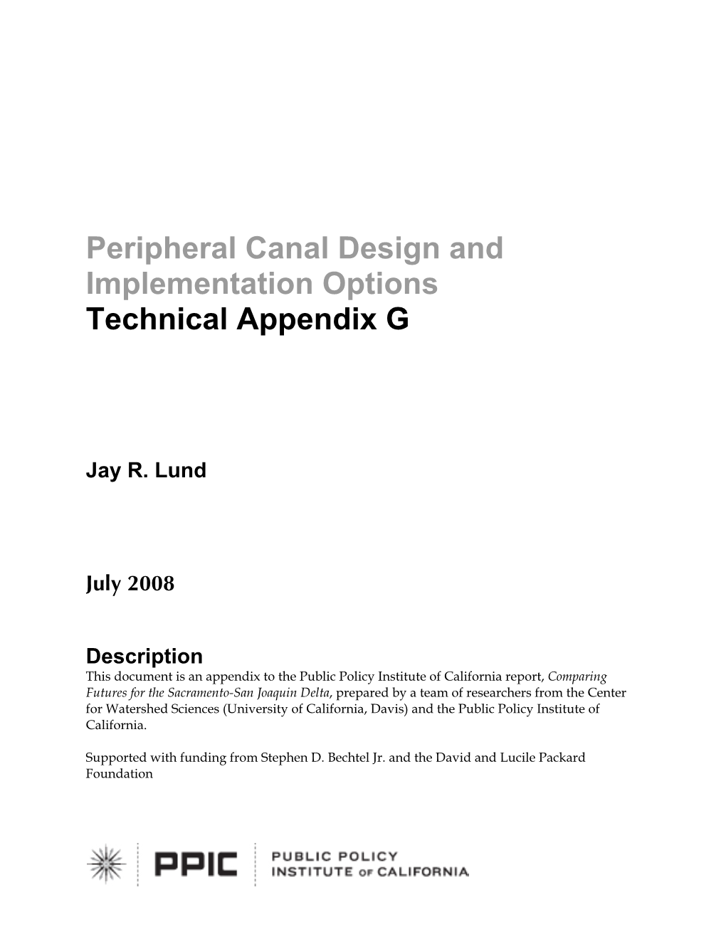 Peripheral Canal Design and Implementation Options Technical Appendix G