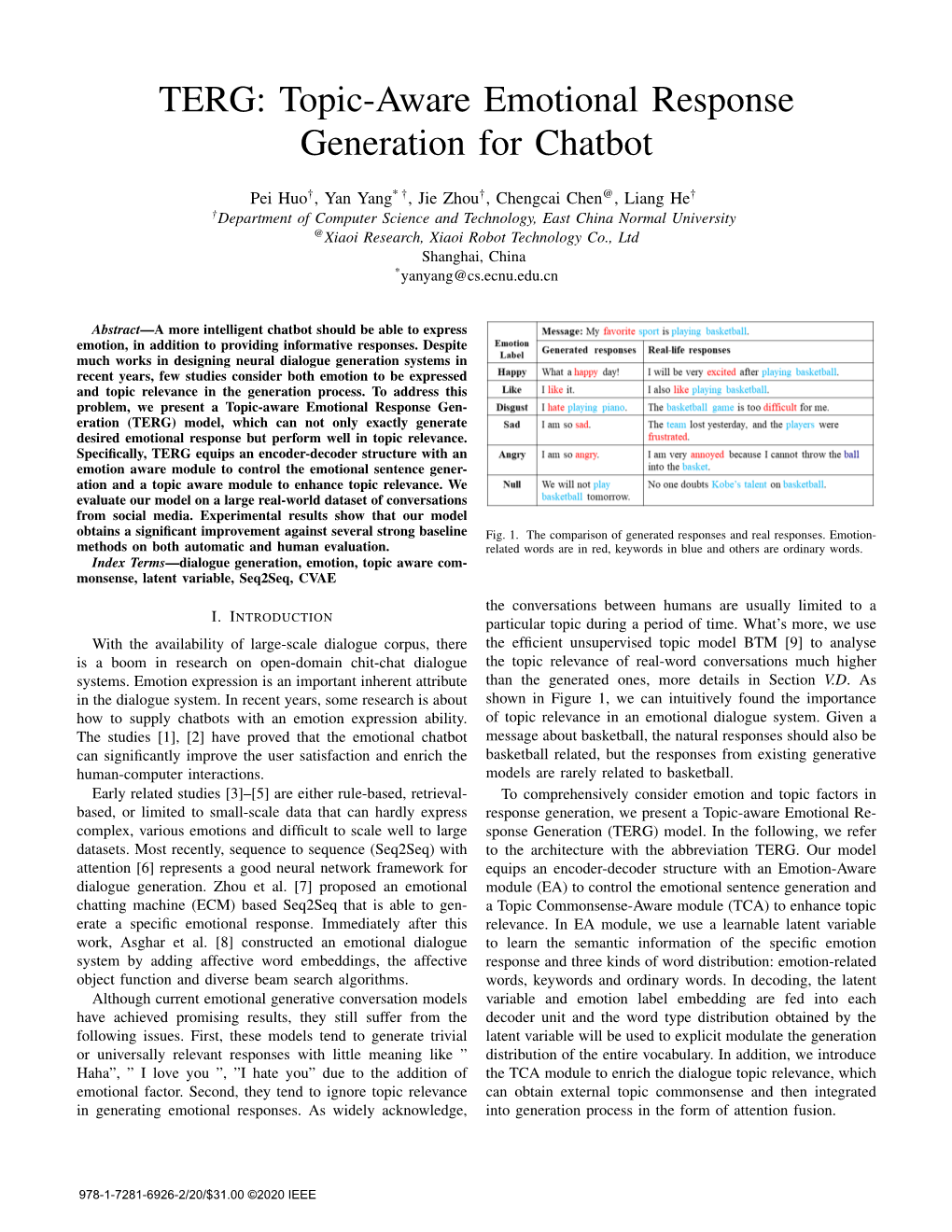 TERG: Topic-Aware Emotional Response Generation for Chatbot