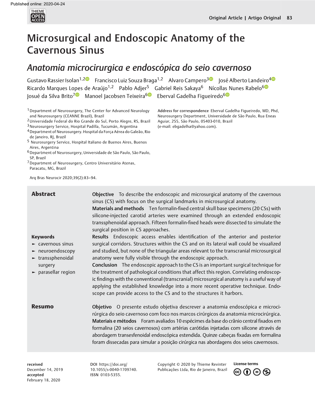 Microsurgical and Endoscopic Anatomy of the Cavernous Sinus