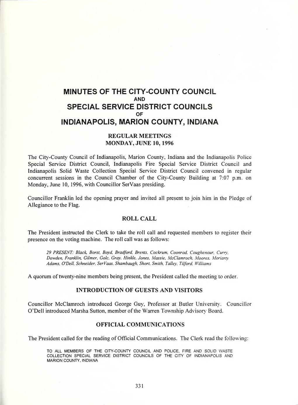 Journal of Proceedings of the City-County Council of Indianapolis-Marion County, State of Indiana From